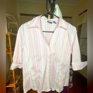 Women’s cuffed mid sleeve, pinstripe blouse. Brand new with tags